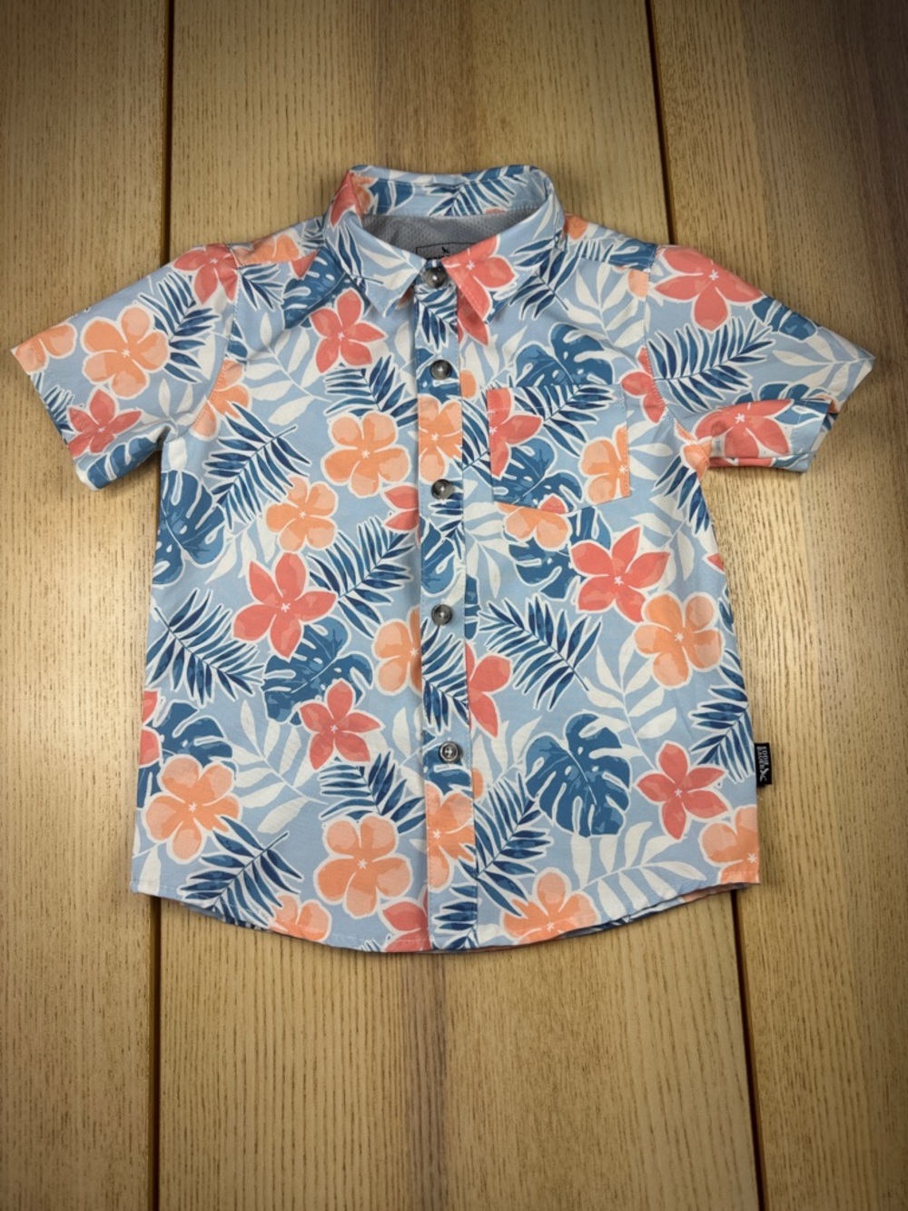 Eddie Bauer tropical Button-Down Shirt with Coral Accents 3